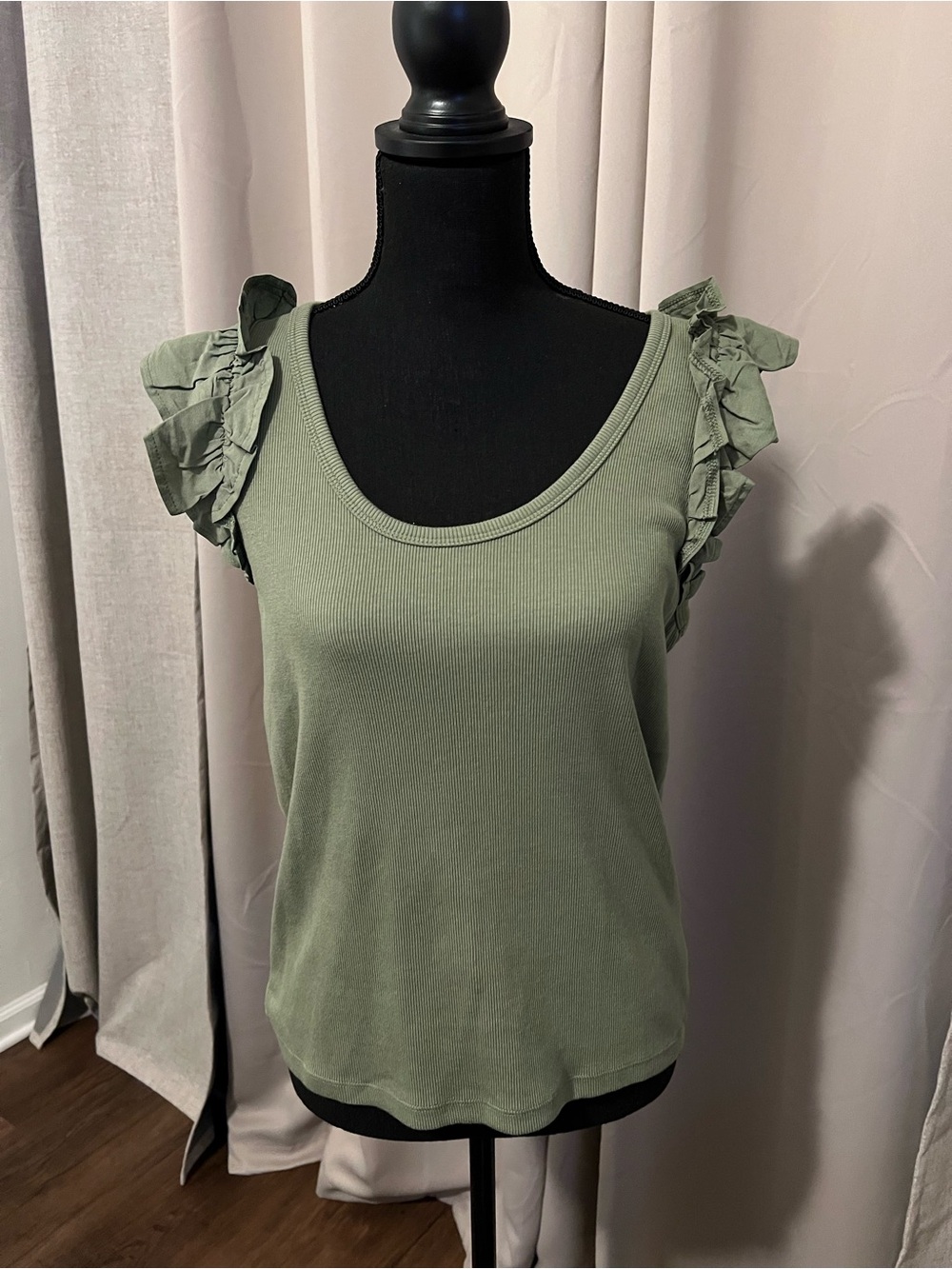 Old Navy Olive Ruffle Shoulder Tank Top